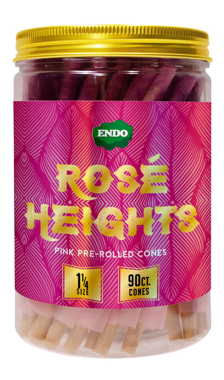 ROSE HEIGHT 90 CT JAR  / 1 1/4 PINK PRE ROLLED CONES ( 72 / CS )