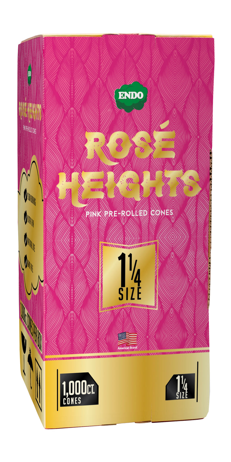 ROSE HEIGHT 1000 CT / 1 1/4 PINK PRE ROLLED CONES ( 12 / CS )