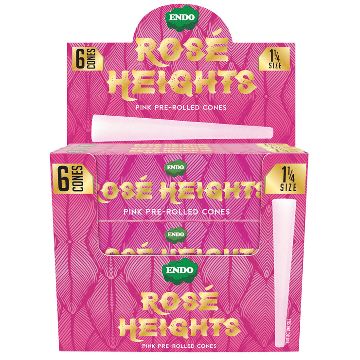 ROSE HEIGHT 6CT 1 1/4 SIZE PINK PRE ROLLED CONES / 24CT DISPLAY / ( 48 / CS )