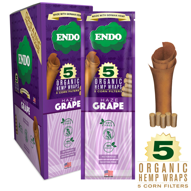 ENDO HEMP WRAPS ,5CT + CORN FILTERS - HAZE GRAPE / 15CT DISPLAY