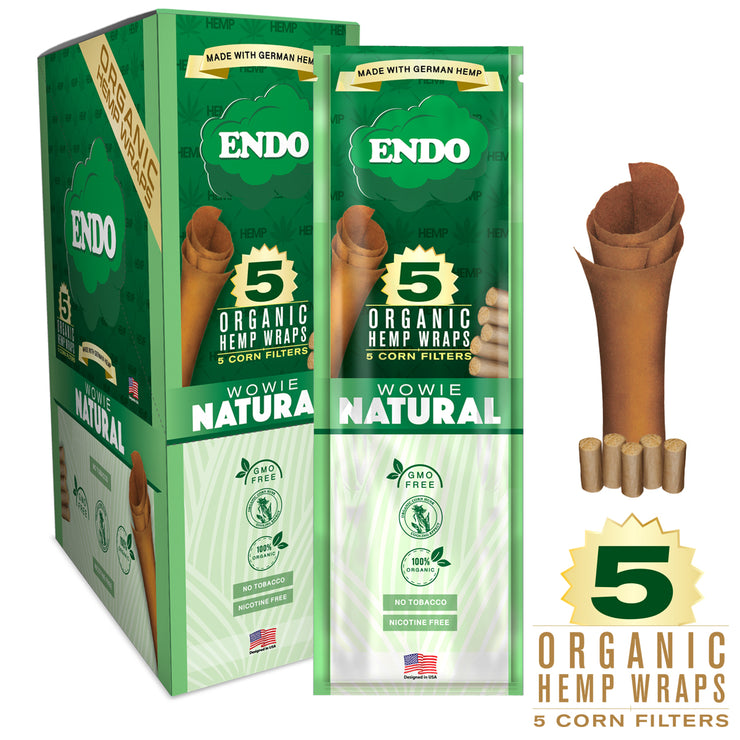 ENDO HEMP WRAPS ,5CT + CORN FILTERS - WOWIE NATURAL / 15CT DISPLAY