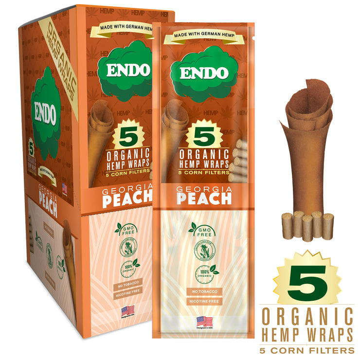 ENDO HEMP WRAPS ,5CT + CORN FILTERS - GEORGIA PEACH / 15CT DISPLAY