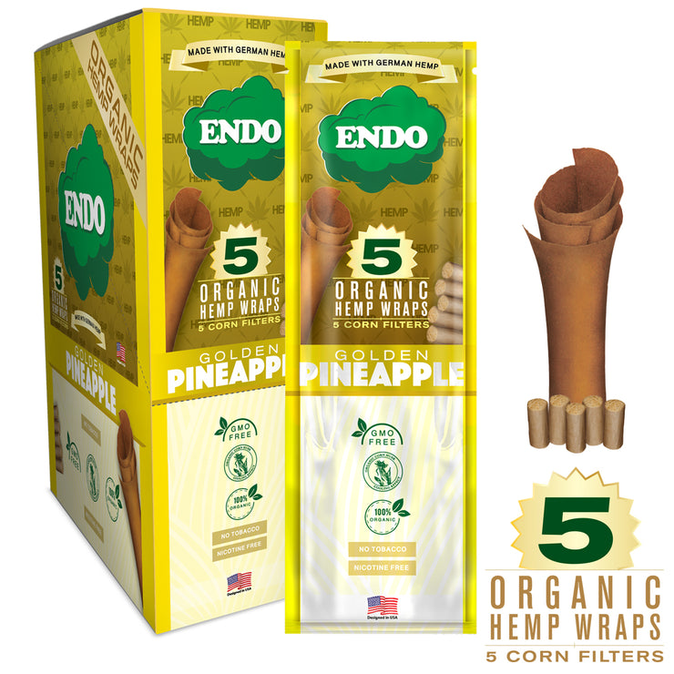 ENDO HEMP WRAPS ,5CT + CORN FILTERS - GOLDEN PINEAPPLE / 15CT DISPLAY