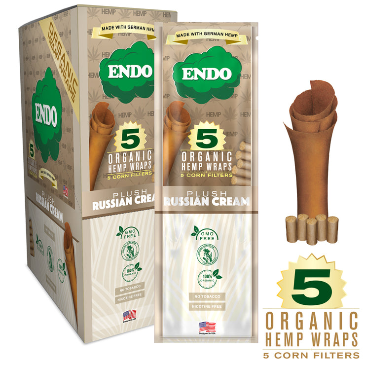 ENDO HEMP WRAPS ,5CT + CORN FILTERS - PLUSH RUSSIAN CREAM / 15CT DISPLAY