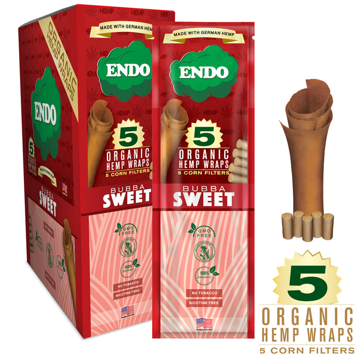 ENDO HEMP WRAPS ,5CT + CORN FILTERS - BUBBA SWEET / 15CT DISPLAY