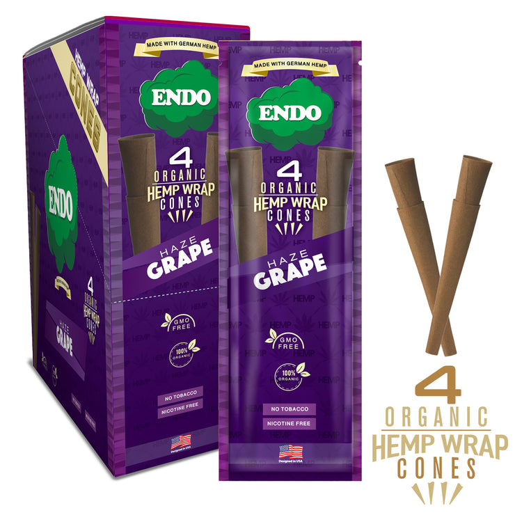 ENDO ORGANIC HEMP WRAPS CONES 4CT - HAZE GRAPE / 15CT DISPLAY