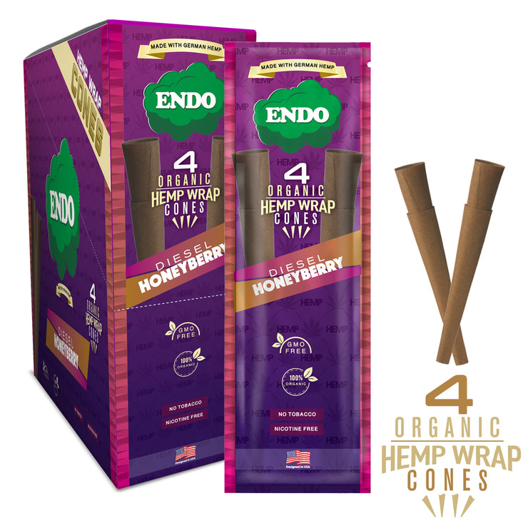 ENDO ORGANIC HEMP WRAPS CONES 4CT - DIESEL HONEYBERRY / 15CT DISPLAY