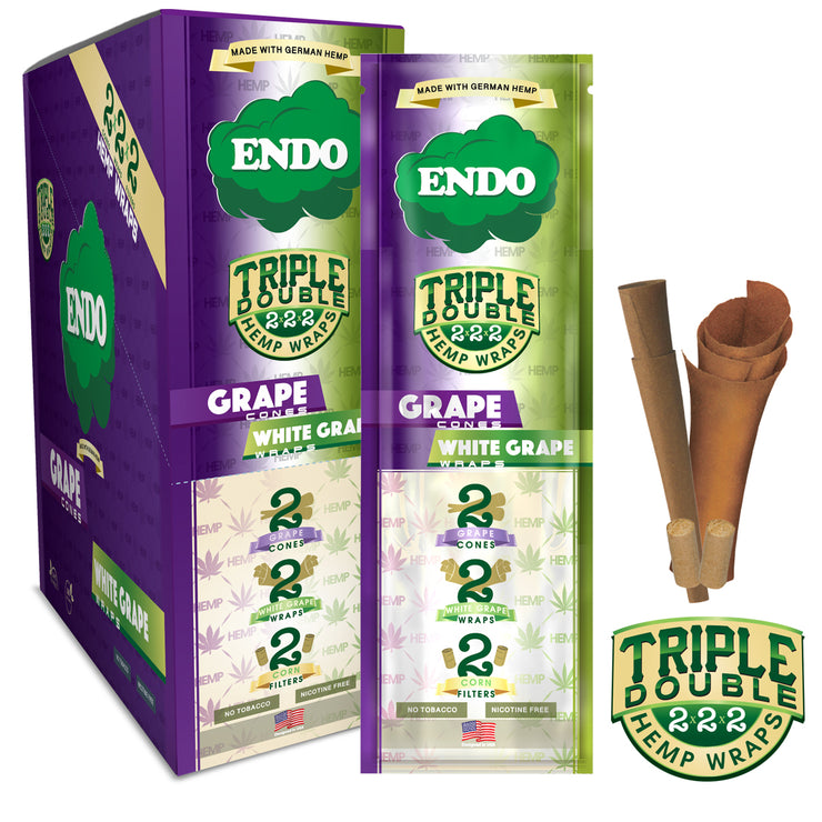 ENDO HEMP WRAPS, TRIPLE DOUBLE - GRAPE & W. GRAPE / 15CT DISPLAY