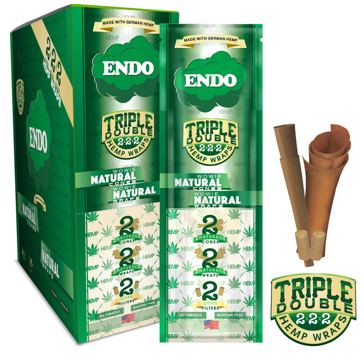 ENDO HEMP WRAPS, TRIPLE DOUBLE - WOWIE NATURAL / 15CT DISPLAY