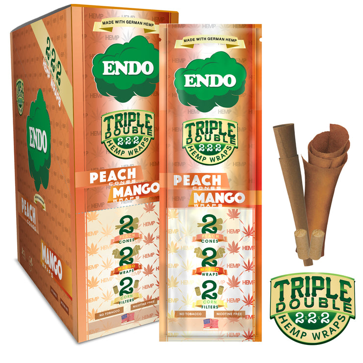 ENDO HEMP WRAPS, TRIPLE DOUBLE - PEACH & MANGO / 15CT DISPLAY