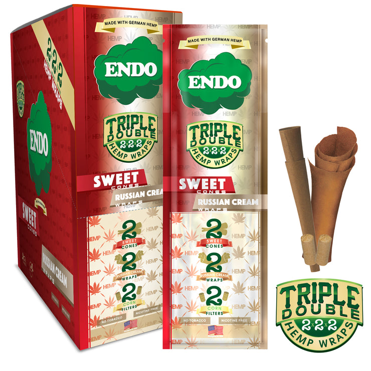 ENDO HEMP WRAPS, TRIPLE DOUBLE - SWEET & RUSSIAN CREAM / 15CT DISPLAY