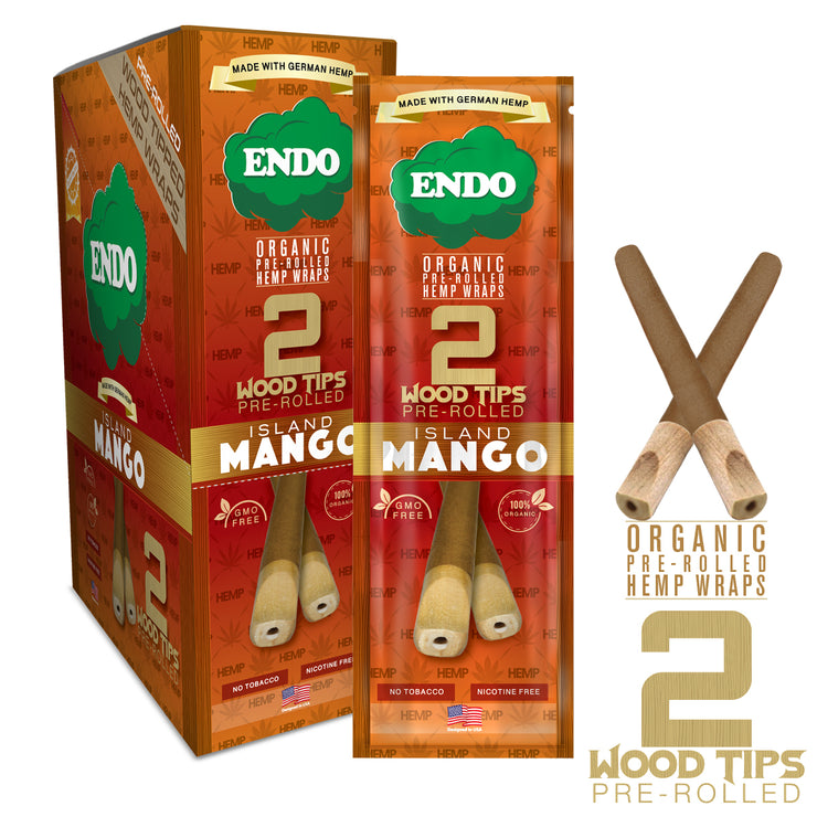 ENDO HEMP WRAPS PRE-ROLLED W/ WOOD TIPS - ISLAND MANGO - 15CT DSP