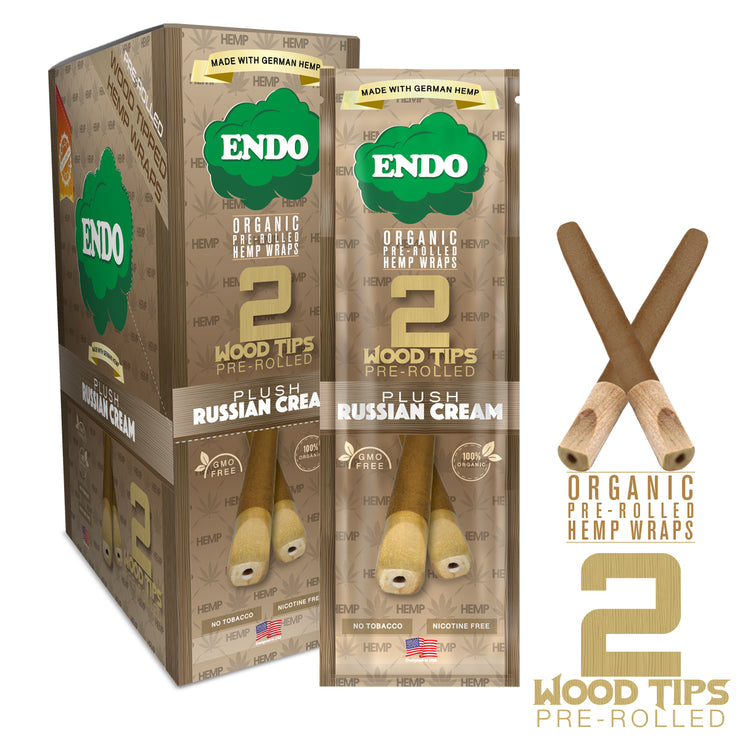 ENDO HEMP WRAPS PRE-ROLLED W/ WOOD TIPS -PLUSH RUSSIAN CREAM- 15CT DSP