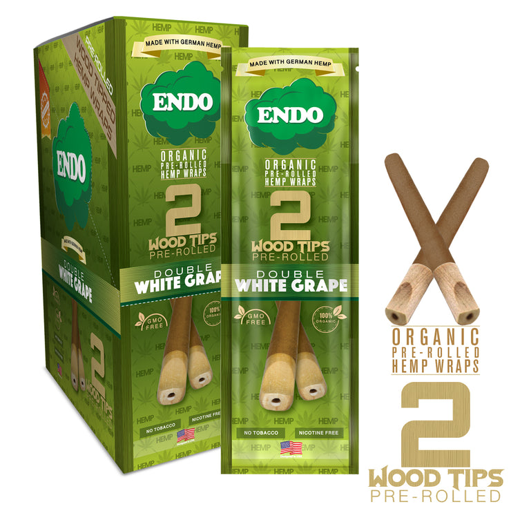 ENDO HEMP WRAPS PRE-ROLLED W/ WOOD TIPS DOUBLE WHITE GRAPE - 15CT DSP